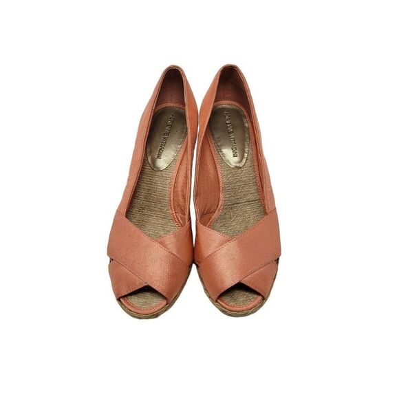 Adrienne Vittadini Bailee Satin Espadrille Wedge Heels 6 Peach Coral Peep Toe - Picture 2 of 12